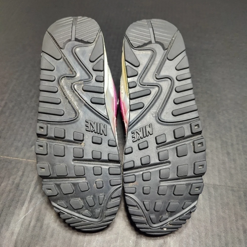 Nike Air Max 90 Metallic Silver Pink Neon Women's Big Girl Size 6.5Y